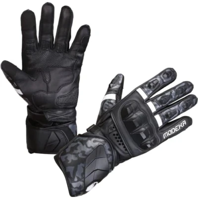 Abbildung von Modeka Valyant Pro Motorradhandschuhe schwarz weiß CE lange Stulpe Leder Touch Tip AirFlow System, 10 / XL