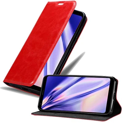 Abbildung von Cadorabo Hülle kompatibel mit LG Q Stylus aus Premium Kunst Leder Flip Klappbare Stoßfeste Magnetische [Standfunktion] [Kartenfächern] Cover für Tasche in Rot