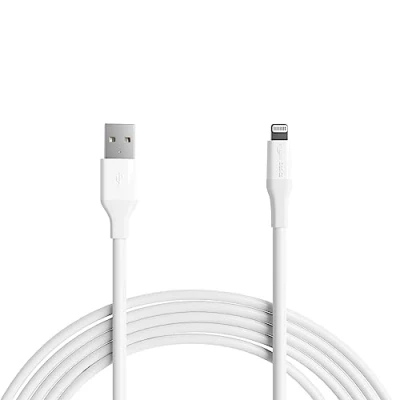Abbildung von Amazon Basics USB A auf Lightning ABS Ladekabel, MFi zertifiziertes Ladegerät für Apple iPhone 14 13 12 11 X Xs Pro, Pro Max, Plus, iPad, 3 m, Weiß