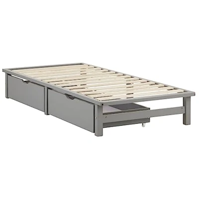 Abbildung von Homestyle4u 2289, Holzbett Palettenbett 90 x 200 cm mit Schubladen Bettgestell Lattenrost Grau Kiefer Massivholz