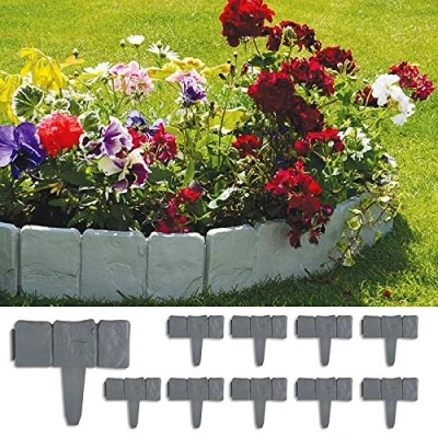 Abbildung von Forever Speed Rasenkante Stein/Beeteinfassung/Beetumrandung/Effect Rasenkanten Mähkante Erdspieß Palisade Garten 10 Stücke/ 2,5M