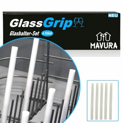 Abbildung von MAVURA Gläserbügel GlassGrip Glashalter Spülmaschine Gläserhalter Glas Geschirrhalter, Halter Aufsteckhalter Geschirrkorb für Bosch Siemens Miele AEG 6er