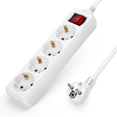 Abbildung von Steckdosenleiste 4 Steckdosen Schuko mit Schalter, 5 m, 3G, 1,5 mm² Weiß, Sockel