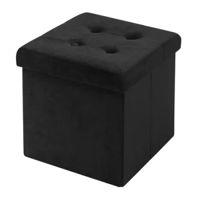 Abbildung von WOLTU Sitzhocker mit Stauraum Sitzwürfel Sitzbank faltbar Truhen Aufbewahrungsbox, Deckel abnehmbar, Gepolsterte Sitzfläche aus Samt, 37,5x37,5x38CM(LxBxH), Schwarz, SH69sz