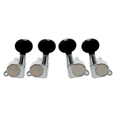 Abbildung von Musiclily 2+2 Mechaniken Set für Ukulele, Chrom mit Schwarze Knöpfe