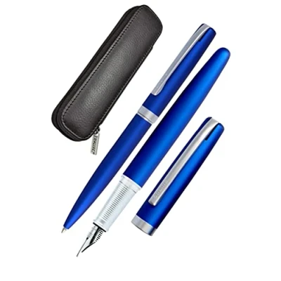 Abbildung von Online Schreib Set Eleganza I enthält Kugelschreiber, Füller, Echt Lederetui Farbe Satin Blue 3 teilig in hochwertiger Geschenkbox Füllhalter für Standardpatronen 34645, 1 stück (1er Pack)