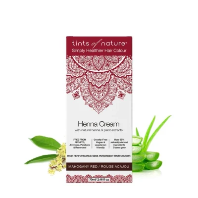 Abbildung von Tints of Nature Mahogany Red Semi Permanent Henna Cream Hair Colour, Mahagoni Rot permanente Creme Haarfarbe, ammoniakfrei und zu 95% natürlich, 70 ml