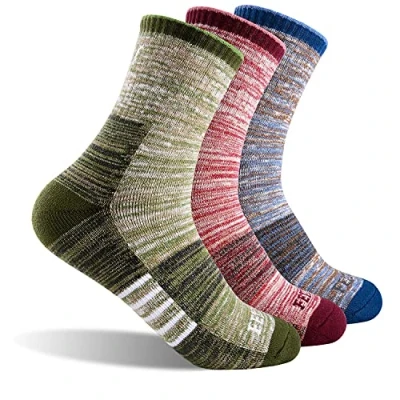 Abbildung von FEIDEER Damen Wandersocken Multipack Outdoor Freizeit Socken Wicking Cushion Crew Socken, rot/blau/grün, Medium