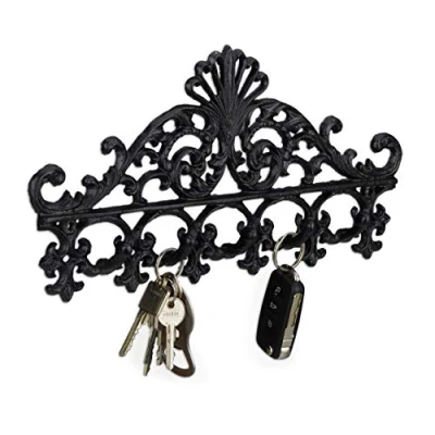 Abbildung von Relaxdays Garderobenleiste aus Gusseisen, 5 Haken, Antiker Landhausstil, HBT: ca. 17 x 35 3,5 cm, Hakenleiste, schwarz