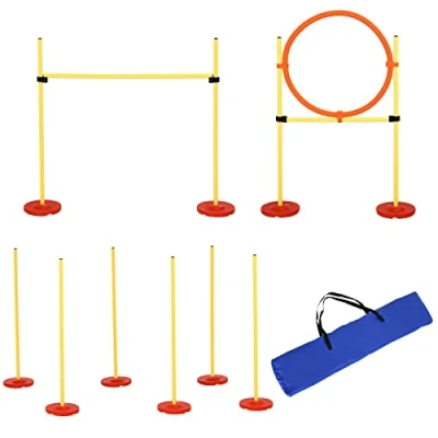 Abbildung von PawHut Agility Hürde Hunde Set 3 in 1 Training für Haustiere, Gelb, ABS, PE, Polyester, Inklusive Tasche, Leicht zu tragen (8 tlg) L128 x B23 H9100 cm