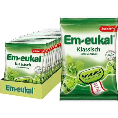 Abbildung von Em eukal Hustenbonbon Klassisch, Zuckerfrei &amp; laktosefrei, Lutschbonbons mit Eukalyptusöl Menthol, Ohne Zucker Großpackung 20x75g