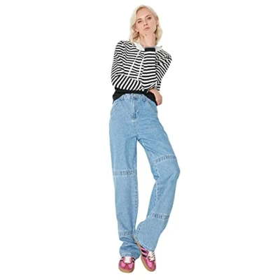 Abbildung von Trendyol Women&#039;s Normal Waist 90&#039;s Wide Leg Jeans, Blue, 40