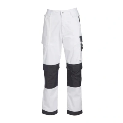 Abbildung von ProDec Advance Malerhose für Damen, schmutzabweisend, strapazierfähig, mehrere Taschen, Größe 36, Weiß