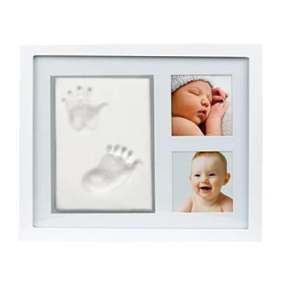 Abbildung von Pearhead Babyprints Newborn Baby Handprint and Footprint Photo Frame Kit, No Bake Clay, Registry Must Haves, Shower, White