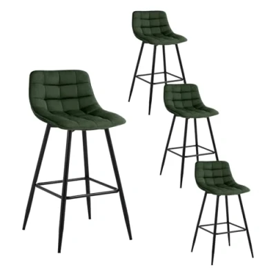 Abbildung von WOLTU 4er Set Barhocker Barstuhl Hocker Tresenhocker Bistrohocker Design Stuhl Samt Metall Dunkelgrün BH143dgn 4