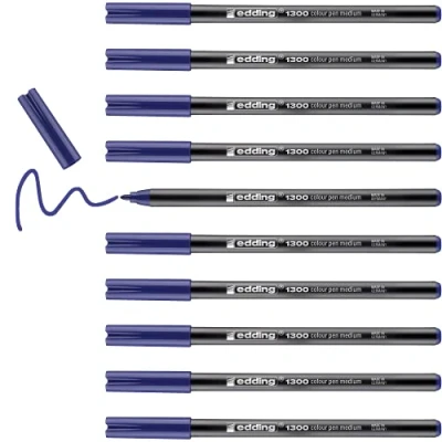Abbildung von edding 1300 Fasermaler medium blau 10 Stifte Rundspitze 2 mm Filzstift zum Zeichnen und Schreiben für Schule, Mandala, Bullet Journal