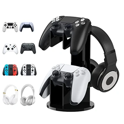 Abbildung von MoKo Game Controller Halter/Headset Ständer, 2 In 1 Acryl Universalhalterung für PS4 PS5 Xbox One Series Halterung Gaming Zubehör, Kopfhörer Ständer Schwarz