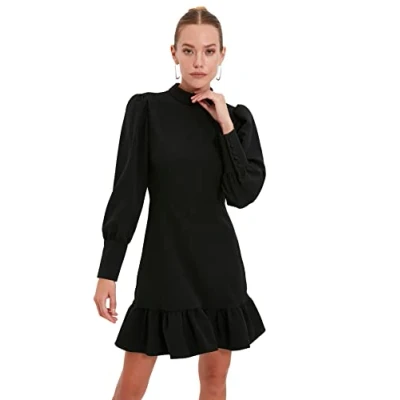 Abbildung von Trendyol Damen Mink Steep Collar Wickelkleid Casual Dress Nacht, Schwarz, 38