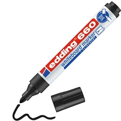 Abbildung von edding 660 marcador para pizarras blancas negro 1 rotulador punta redonda 1,5 3 mm pizarra blanca, borrado en seco flipchart, tablón de notas recargable