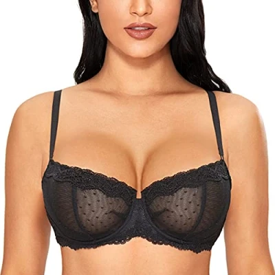Abbildung von DOBREVA Balconette BH Damen mit Bügel Push Up Dirndl Spitze BHS Sexy Grosse Grössen Ungefüttert Schwarz#New 80B