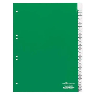 Abbildung von Durable Kunststoffregister 1 31, A4 hoch, volldeckend, grün, 621905