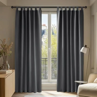 Abbildung von Deconovo Wärmeisolierende Vorhänge mit Schlaufen, dunkelgrau, Verdunkelungsvorhänge Hitzeschutzstoff, für Schlafzimmer, 140 x 245 cm (B H), 2 Stück
