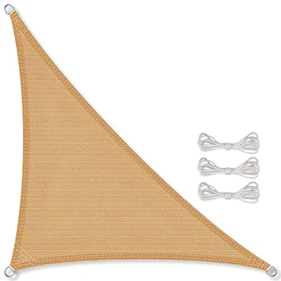 Abbildung von CelinaSun Sonnensegel inkl Befestigungsseile Premium HDPE wetterbeständig atmungsaktiv Dreieck rechtwinklig 3 x 4,25 m Sand beige