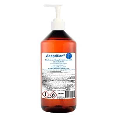 Abbildung von AseptiSan VAH gelistet 1000 ml mit Dosierpumpe Flächen und Händedesinfektionsmittel Pharmazentral Nr 16613733 HERRLAN Qualität Made in Germany