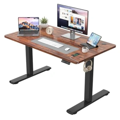 Abbildung von JUMMICO Höhenverstellbarer Schreibtisch KOMPLETTE TISCHPLATTE Elektrischer Höhenverstellbar mit Memory Funktion Steh Sitz Tisch Computertisch 100 x 60 cm Braun