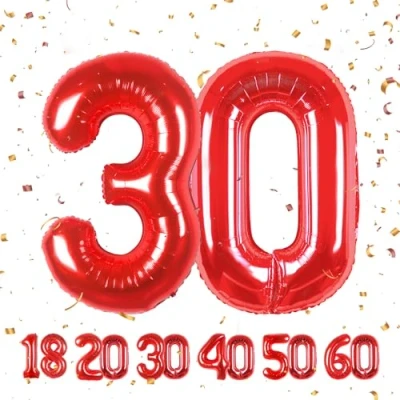 Abbildung von 30 Geburtstag Deko zahlen luftballon jahre Folienballon Rot für 30. Geburtstagsdeko Männer Frauen Ballon Zahl zum fliegt mit Helium 30.Geburtstagsparty 40&quot; 101cm