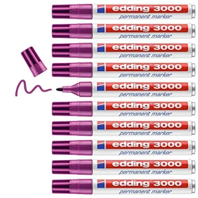 Abbildung von edding 3000 Permanentmarker rotviolett (lila) 10 Stifte Rund Spitze 1,5 3 mm schnell trocknender Permanent Marker wasserfest wischfest für Karton Kunststoff Holz Metall Universalmarker