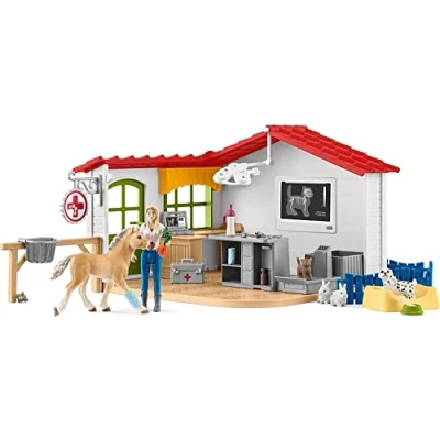 Abbildung von schleich 42502 Tierarzt Praxis mit Haustieren, für Kinder ab 3+ Jahren, FARM WORLD Spielset