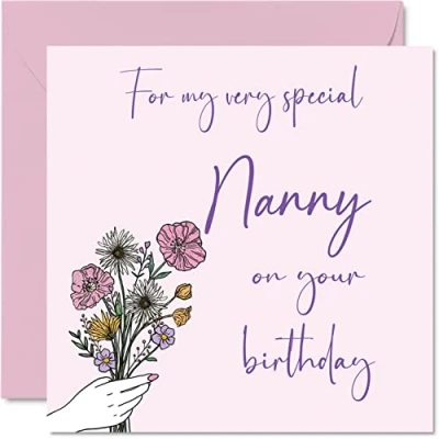 Abbildung von Süße Geburtstagskarten für Kindermädchen Geburtstagsblumen Happy Birthday Karte von Enkelin, Kindermädchen, besondere Geburtstagsgeschenke, 145 mm x Muttertags Grußkarten