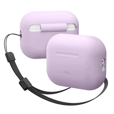 Abbildung von elago Silikonhülle Kompatibel mit Apple AirPods Pro 2. Generation Case, Inklusive Riemen, Front LED sichtbar, Unterstützt Kabelloses Aufladen (Violett)