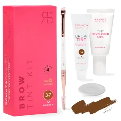 Abbildung von Renata Beauty Augenbrauenfarbe Set Brow Färbeset inkl. Entwickler &amp; Stylingbürste Augenbrauen Eyebrow Dye Kit mit bis zu 4 Wochen Halt Tint für Natürlichen Look [Braun]