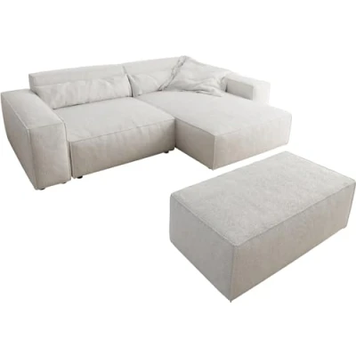 Abbildung von Ecksofa Sirpio XL 270x170 cm Bouclé Creme Weiß Recamiere variabel mit Hocker