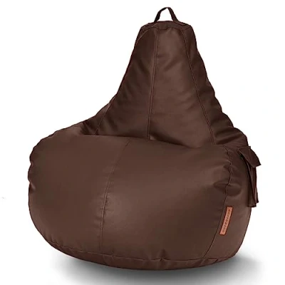 Abbildung von Green Bean Sitzsack aus Kunstleder mit EPS Perlen Füllung 90 x 80 70 cm Bag Sitzkissen Sitzpuff Sitzsessel Bodenkissen Lounge Gaming Chair Rückenlehne Dunkelbraun