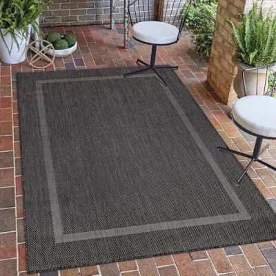 Abbildung von Carpetsale24 In &amp; Outdoor Teppich Wetterfest 160x230 cm Sisal Optik Schwarz Waschbar, Wasserfest, Pflegeleicht und Flachgewebe Ideal für Balkon, Garten, Terrasse als Küchenteppich