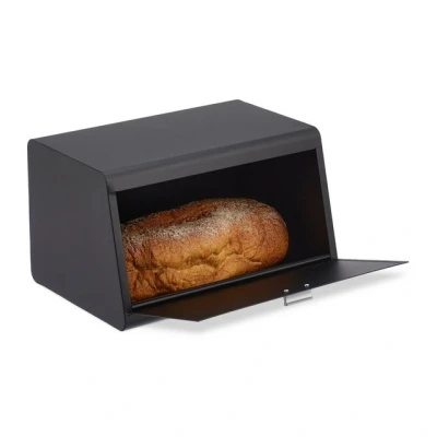 Abbildung von Relaxdays Brotkasten aus Edelstahl, Brot Aufbewahrungsbox, HBT: 20,5 x 34,5 23,5 cm, Brotaufbewahrung, Metall, schwarz