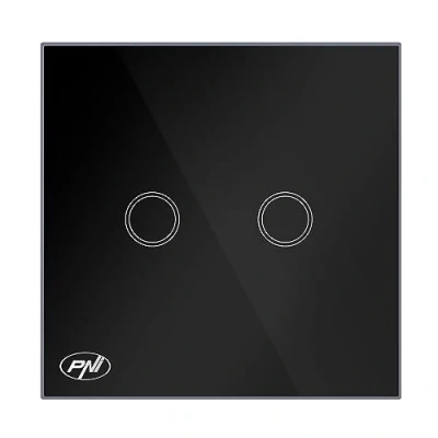 Abbildung von PNI SH222 Doppel Touch Schalter aus schwarzem Glas mit LED Anzeige