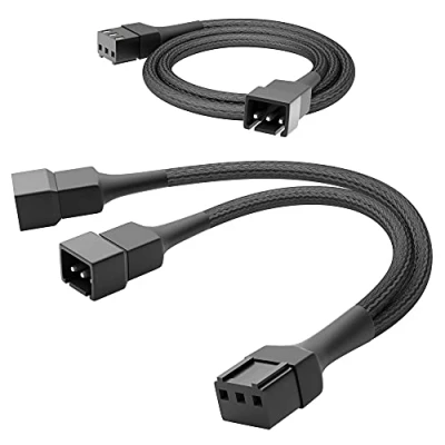 Abbildung von KabelDirekt hochflexibles 3 Pin Lüfter Kabel/Verlängerungskabel (60 cm) + Splitter Kabel/Y Kabel, auf 2x (15 mit robuster Nylonummantelung