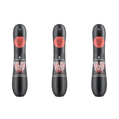 Abbildung von essence BYE PANDA EYES! SMUDGE PROOF VOLUMIZING AND DEFINING MASCARA, Nr. 01, Schwarz, langanhaltend, vegan, ohne Mikroplastikpartikel, Nanopartikel frei, Parfüm, 3er Pack (3x16ml)