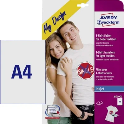 Abbildung von Avery Zweckform Etikettenpapier My Design T Shirt MD1001 Tintenstrahl Textilfolie DIN