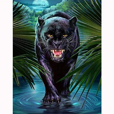 Abbildung von DIY 5D Diamant Malerei Set Vollbohrer Schwarzer Panther 50x70cm Painting Bilder Crystal Strass Stickerei Kreuzstich Diamond Kits für Home Wall Art Dekoration Q554