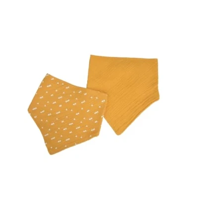 Abbildung von Bébé Douceur 2 Lätzchen, Bandana, 100% Baumwoll Gaze, 16 x 41 cm, Senf