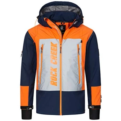 Abbildung von Rock Creek Herren Softshell Jacke Outdoor Windbreaker Übergangsjacke Anorak Kapuze Regenjacke Winterjacke Herrenjacke Jacket H 238 Navy 4XL