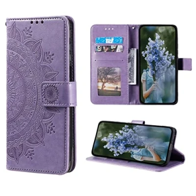 Abbildung von CoverKingz Handy Tasche kompatibel mit iPhone 14 Pro Handycase Kartenfach Handyschutzhülle Cover Smartphonehülle klappbar Motiv Mandala Lila