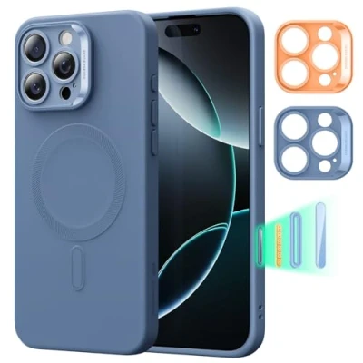 Abbildung von ESR für iPhone 16 Pro Max Hülle mit MagSafe, unterstützt magnetisches Laden, Glatte dünne Silikonhülle, stoßfest, vollständiger Display Kameraschutz, weiches Mikrofaserfutter, Blau