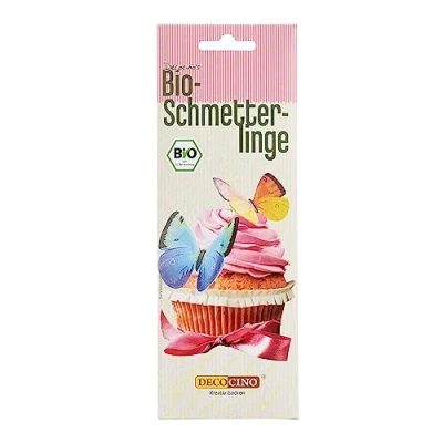 Abbildung von Decocino Bio Essbare Schmetterlinge (6 Stück) hochwertige Torten Deko Back aus Oblate mit 3D Effekt als für Kuchen, Muffins, Cup Cakes