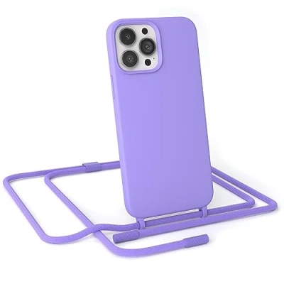 Abbildung von EAZY CASE Handykette Silikon Premium kompatibel mit iPhone 13 Pro Max Handyhülle Umhängeband, Handykordel Schutzhülle, Silikonhülle, Hülle Band, Kette für Smartphone, Lavendel Lila